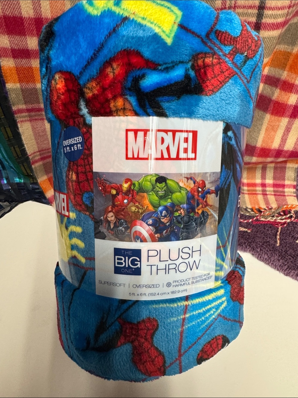 Marvel Plush Spiderman Throw Blanket - Bright Blue with Red & Yellow Accents